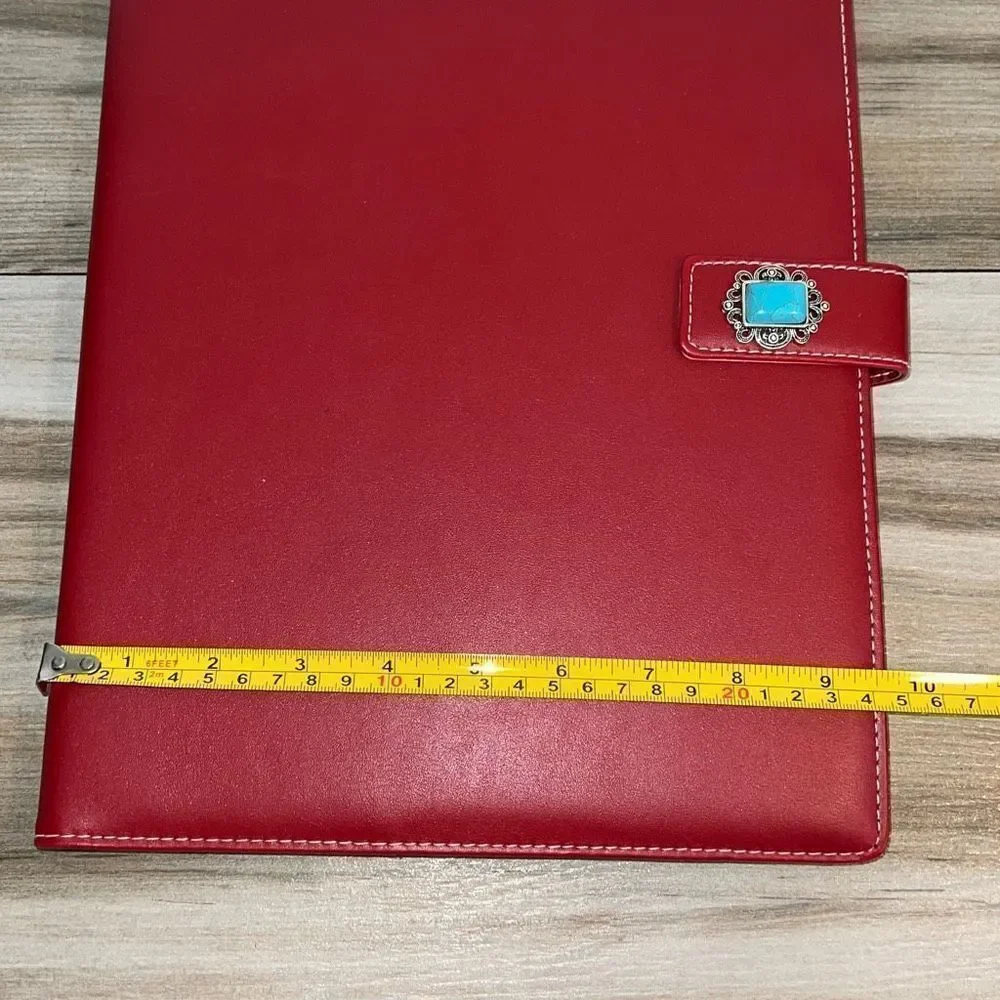 Red Profolio With Turquoise Bead Accent Trimmed ￼With White Thread NWOT